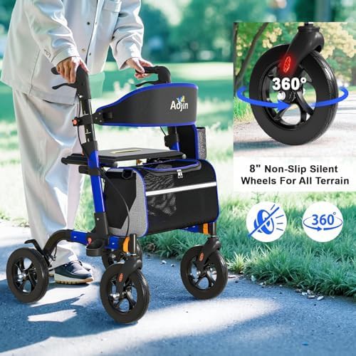 Blue aluminum folding rollator with seat — photo 5
