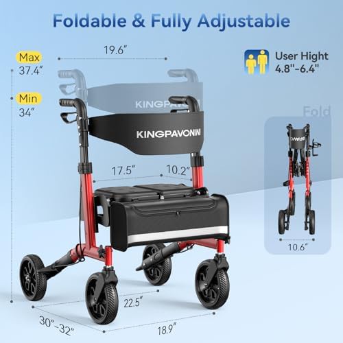 Foldable red aluminum rollator 350 lbs — photo 3