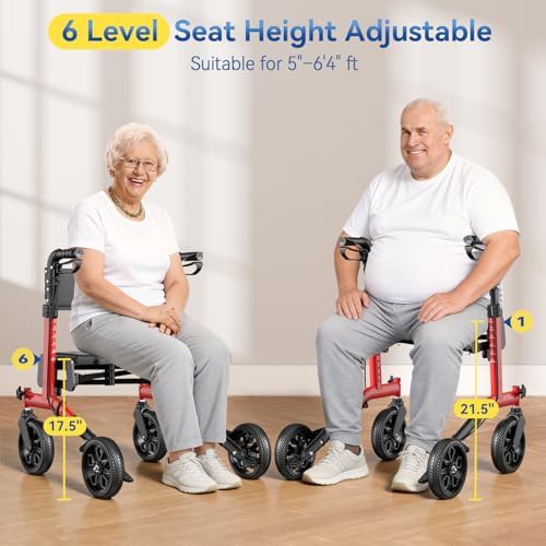Foldable red aluminum rollator 350 lbs — photo 4