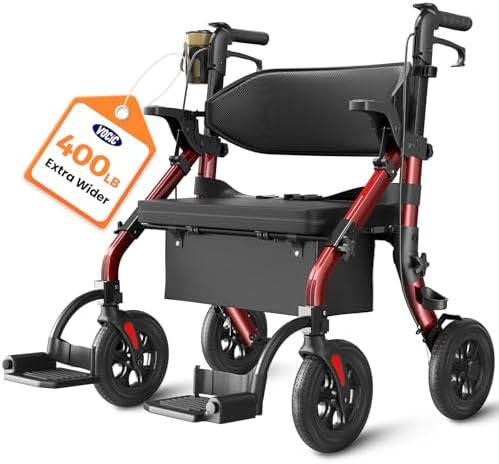 Wide seat walker and wheelchair combo in black