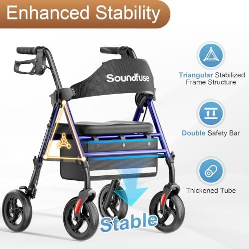 Blue rollator with sixteen inch ergonomic seat — photo 3