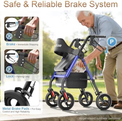 Blue rollator with sixteen inch ergonomic seat — photo 4