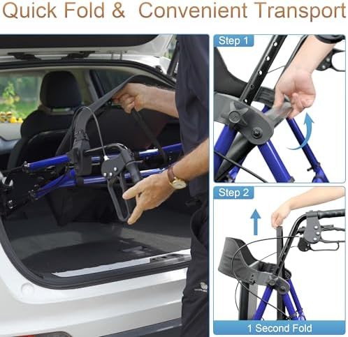 Blue rollator with sixteen inch ergonomic seat — photo 5