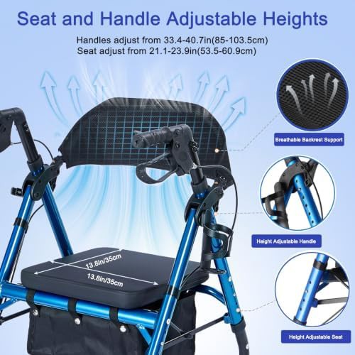 Blue collapsible rolling walker with cup holder — photo 4