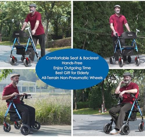 Blue collapsible rolling walker with cup holder — photo 5