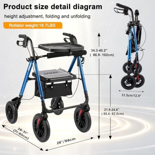 Foldable rollator with seat and tray — photo 3
