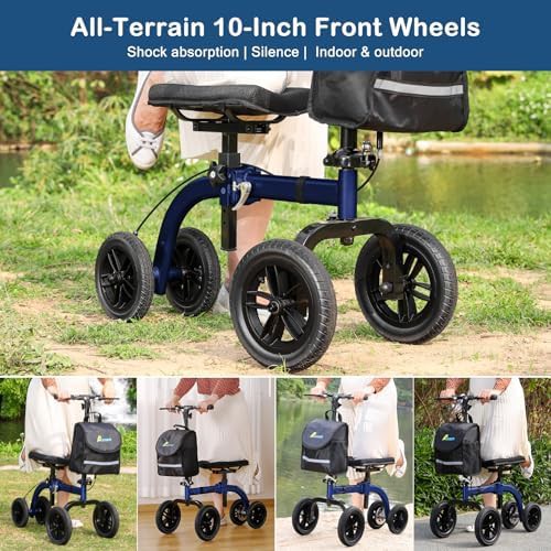 Blue all terrain knee walker with basket — photo 4