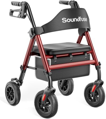 Silver aluminum rollator with eight inch wheels