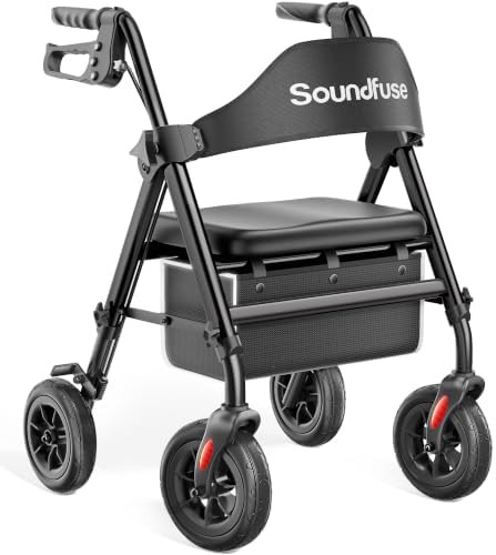 Blue aluminum rollator with eight inch wheels