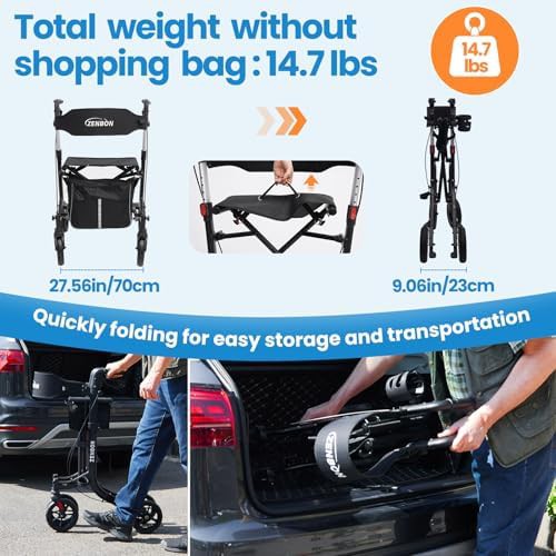 Black aluminum rollator with 8 in wheels — photo 3