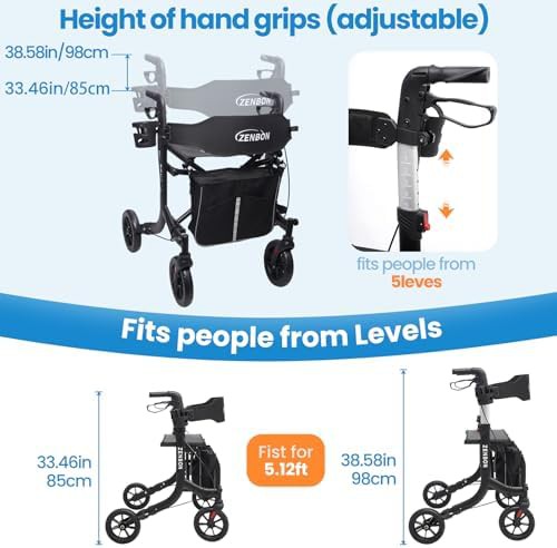 Black aluminum rollator with 8 in wheels — photo 4