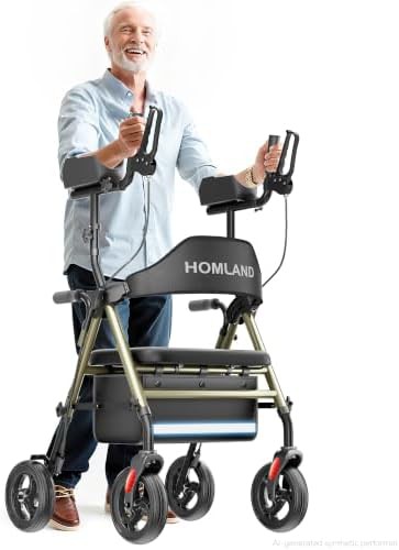 Upright walker with adjustable padded arm support