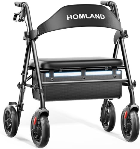 Steel bariatric rollator with wide padded seat