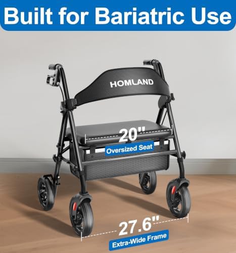 Steel bariatric rollator with wide padded seat — photo 3