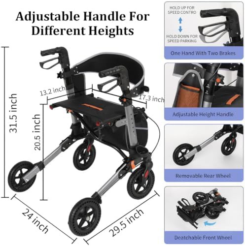 Narrow gray lightweight rollator with seat — photo 4