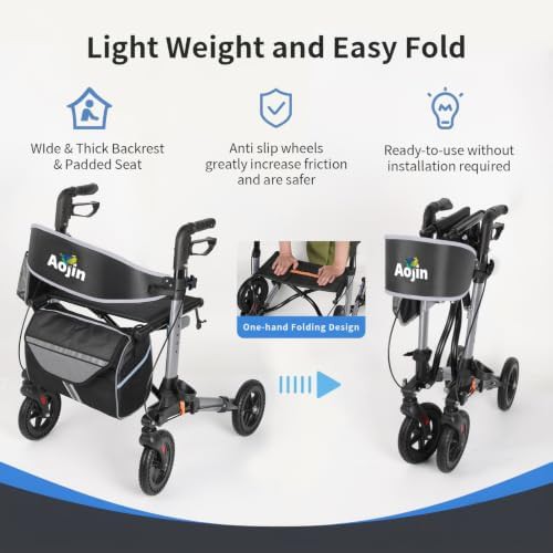 Narrow gray lightweight rollator with seat — photo 5