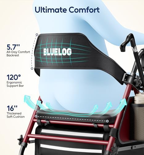 Burgundy all terrain rollator walker — photo 4