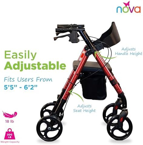 Lightweight red folding walker with backrest — photo 4