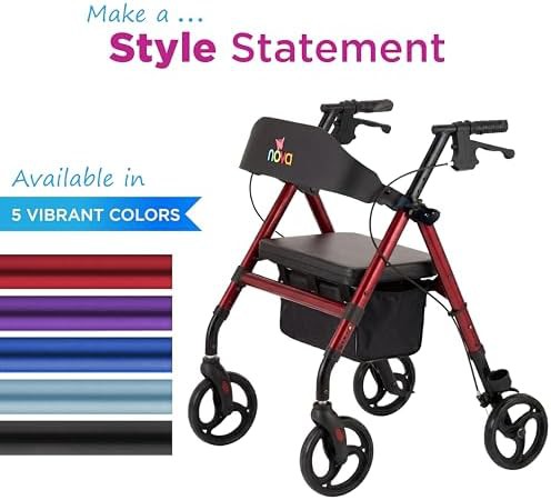 Lightweight red folding walker with backrest — photo 5