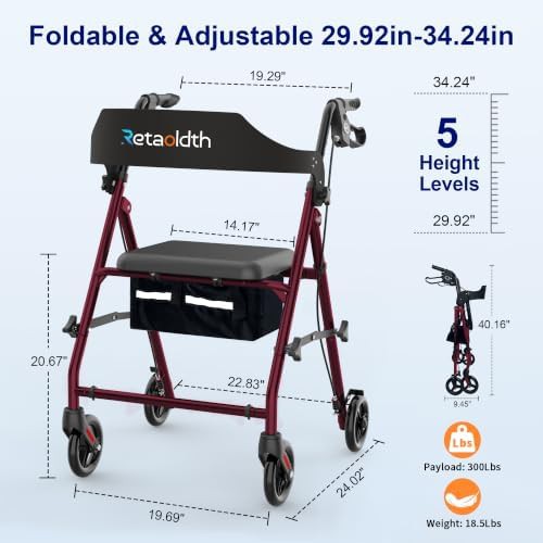 Foldable Rollator Walker with Padded Seat — photo 5