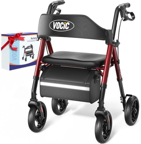 Black Folding Rollator with Eight Inch Wheels
