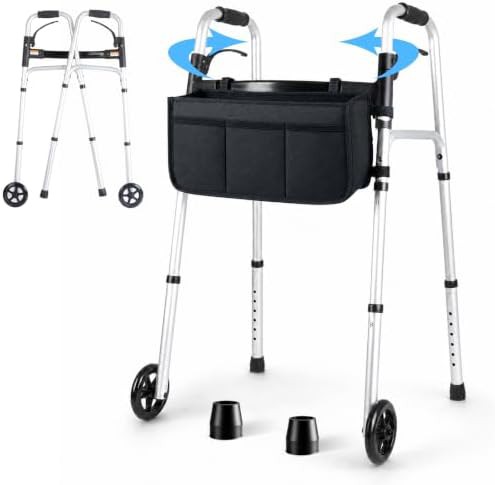 Upright aluminum walker in silver and black