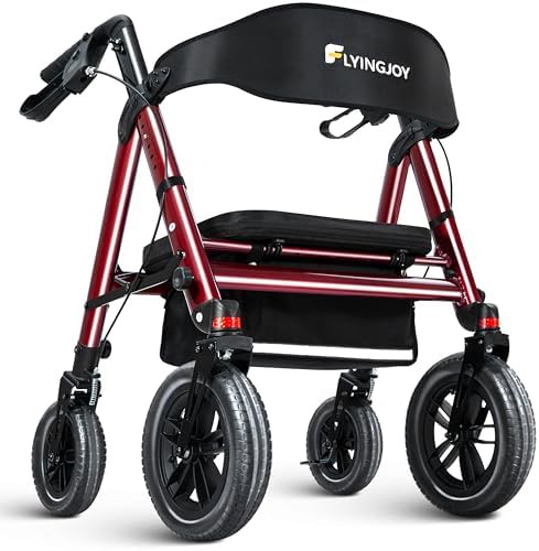 Red heavy duty all terrain rollator 12 inch