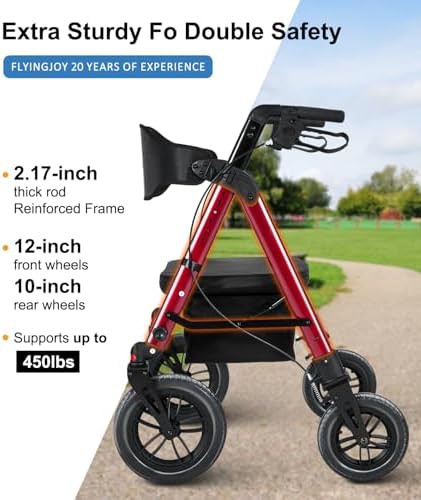 Red heavy duty all terrain rollator 12 inch — photo 3