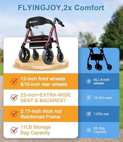 Red heavy duty all terrain rollator 12 inch — photo 5