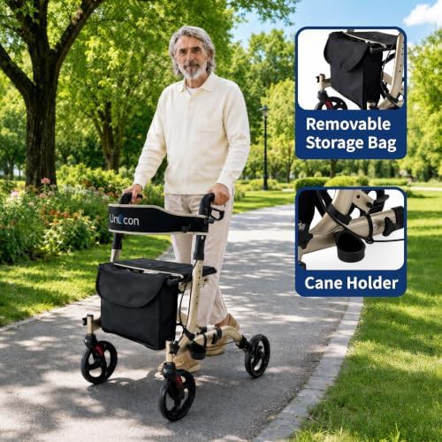 Champagne aluminum folding rollator with seat — photo 4