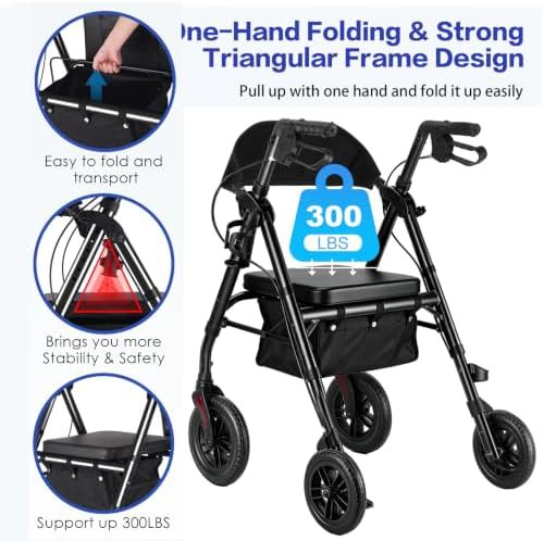 Black all terrain folding rollator with seat — photo 3