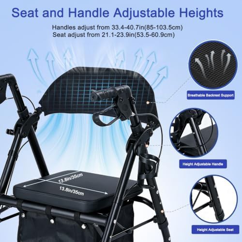Black all terrain folding rollator with seat — photo 4