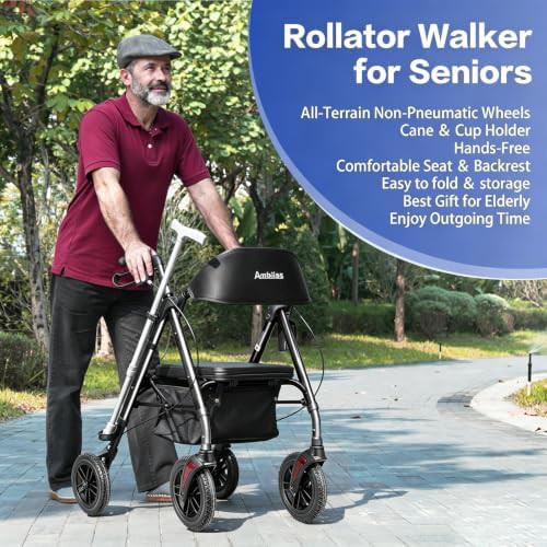 Black all terrain folding rollator with seat — photo 5