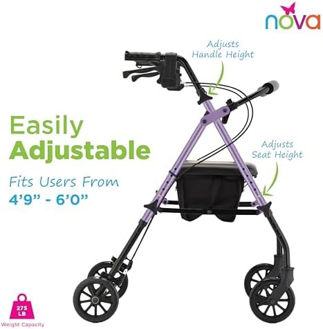 Purple folding walker with six inch wheels — photo 3