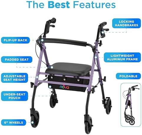Purple folding walker with six inch wheels — photo 4