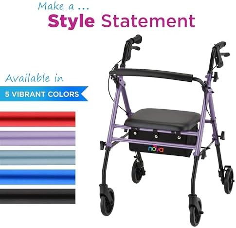 Purple folding walker with six inch wheels — photo 5