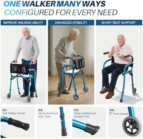 Narrow folding travel walker with seat — photo 3