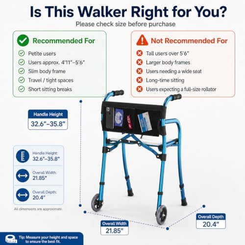 Narrow folding travel walker with seat — photo 4