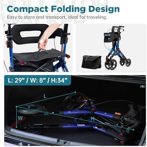 Blue rollator with ten inch wheels and backrest — photo 5