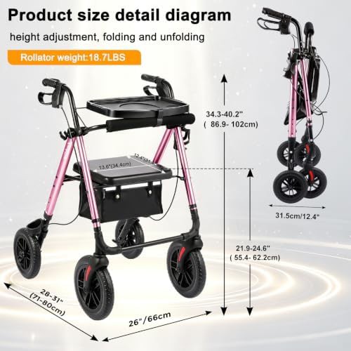 Heavy duty foldable walker with tray — photo 3