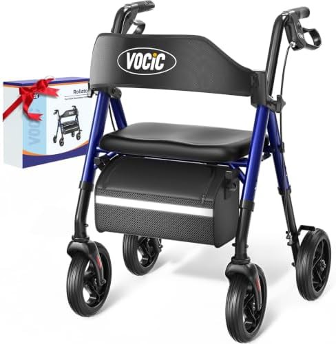 Blue All Terrain Rollator with Padded Seat