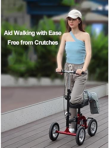 Red all terrain knee scooter with basket — photo 3