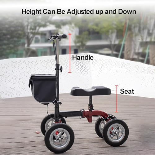 Red all terrain knee scooter with basket — photo 4