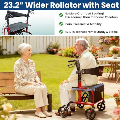 Red bariatric rollator with wide seat — photo 3