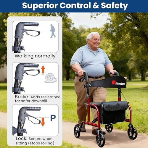 Red bariatric rollator with wide seat — photo 4