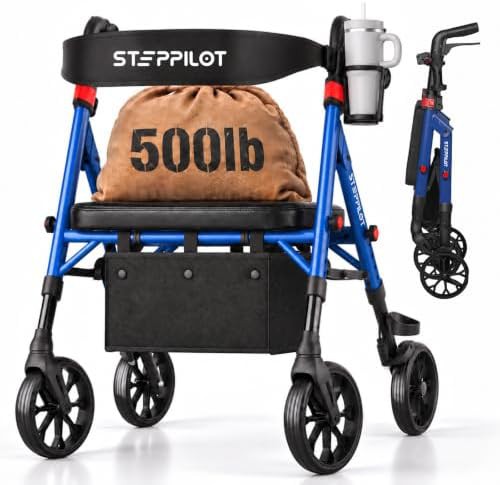 Foldable bariatric aluminum rollator with seat