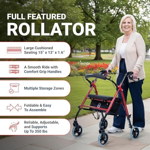 Steel folding walker with cushioned seat — photo 3