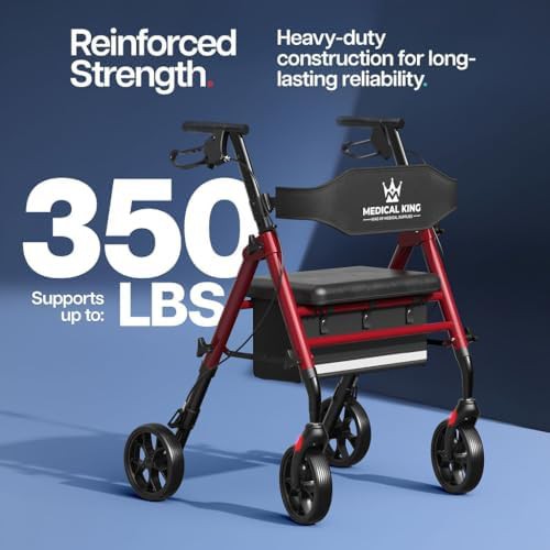 Red foldable rollator with 8 in wheels — photo 3