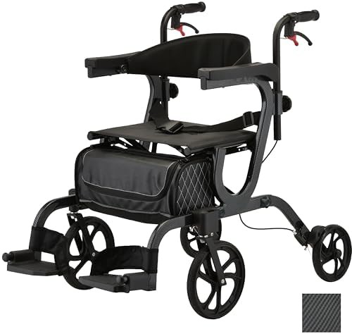 Black hybrid rollator and transport chair
