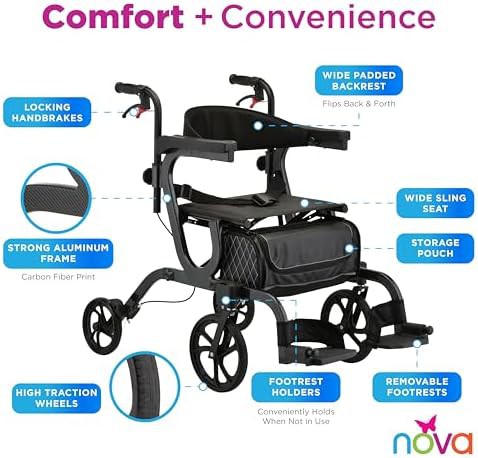 Black hybrid rollator and transport chair — photo 4